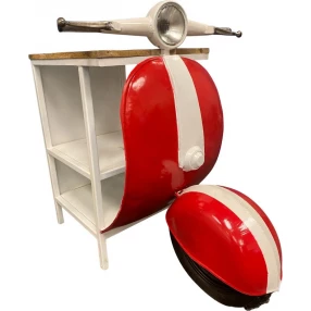 26" Red and Off White Novelty Scooter Open Cabinet With Two Shelves