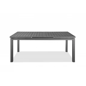 Gray aluminum extendable outdoor dining table with benches