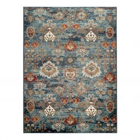 blue oriental power loom area rug with rectangle pattern and artistic design
