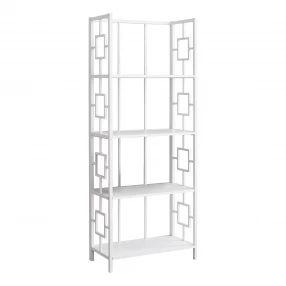white metal four tier geometric bookcase with rectangular shelves and modern design