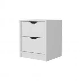 White drawer nightstand with integrated technology features and modern design