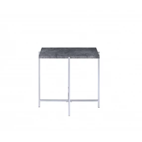 24" Chrome And Faux Marble Manufactured Wood And Metal Rectangular End Table