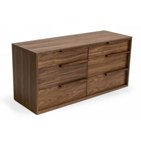 60" Walnut Manufactured Wood Six Drawer Double Dresser