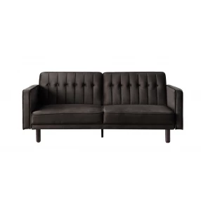 79" Dark Brown Velvet Sleeper Sofa With Black Legs