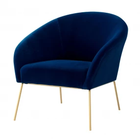 31" Navy Blue And Gold Velvet Barrel Chair