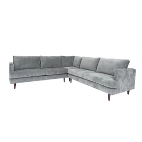 Silver Velvet L Shaped Three Piece Sectional
