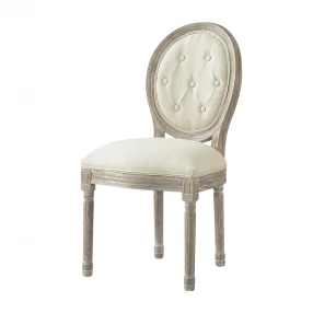 Tufted Cream and Brown Upholstered Linen Dining Side Chair