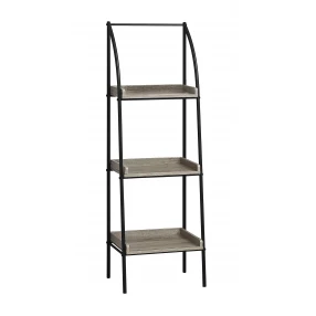 taupe metal etagere bookcase with shelves for storage and display