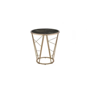 24" Champagne And Black Faux Marble Glass And Metal Round End Table