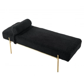 56" Black And Gold Upholstered Sherpa Bench