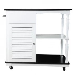 Black and White and Black 39" Rolling Kitchen Island With Storage