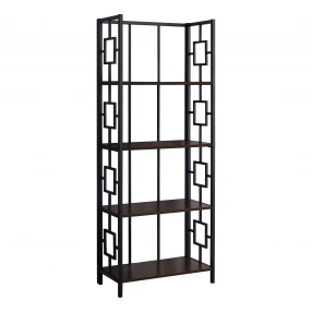 espresso metal geometric bookcase with rectangular shelves and symmetrical design