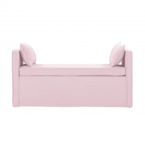 53" Light Pink And Black Upholstered Linen Bench