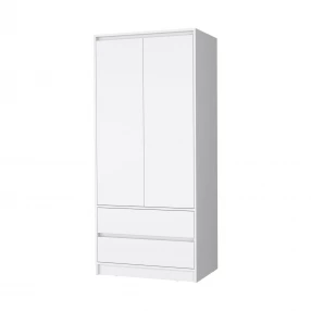 32" White Accent Cabinet Soft Close With Multiple Shelves And Two Drawers
