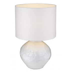26" White Ceramic Column Table Lamp With White Drum Shade