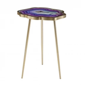 24" Gold And Shades Of Violet Faux Agate End Table