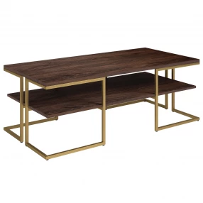 45" Gold Steel Coffee Table With Shelf