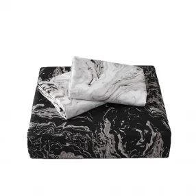 Black Gray and White Twin Microfiber 1400 Thread Count Washable Duvet Cover Set