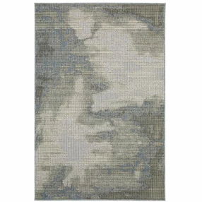 2' X 8' Blue and Gray Abstract Stain Resistant Indoor Outdoor Area Rug