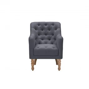 32" Dark Gray And Brown Linen Tufted Arm Chair