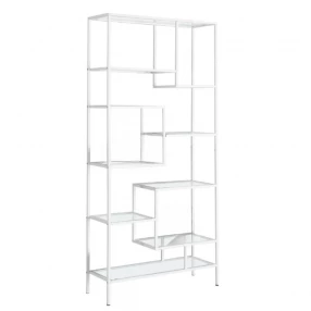 72" White Metal and Glass Nine Tier Etagere Bookcase