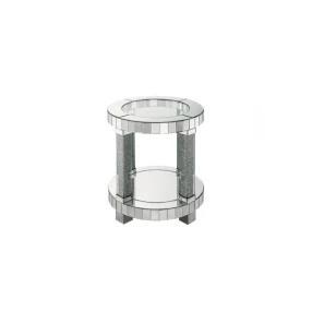 24" Clear Glass Round Mirrored End Table With Shelf