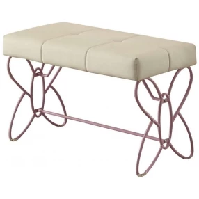 White purple upholstered faux leather bench with armrests for comfortable seating in furniture.