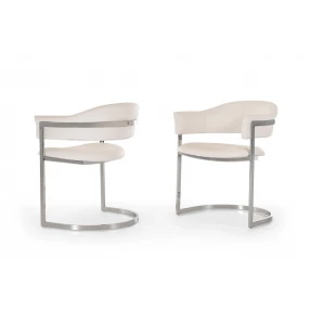 30" White Leatherette And Stainless Steel Dining Chair