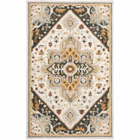 10' X 13' Ivory Charcoal Gold Clay And Muted Blue Oriental Tufted Handmade Stain Resistant Area Rug