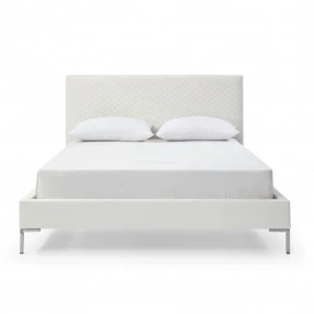 Queen Size White Upholstered Faux Leather Bed Frame