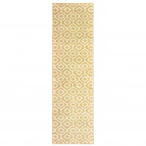 2' X 8' Gold And Ivory Geometric Power Loom Stain Resistant Runner Rug
