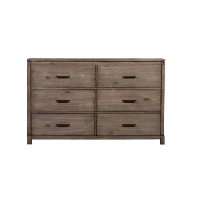 60" Gray Solid Wood Six Drawer Double Dresser