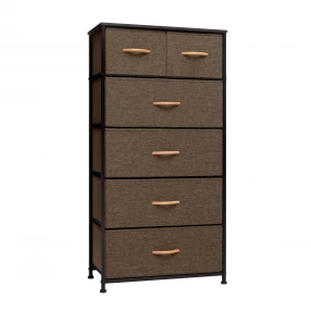 23" Brown Steel and Fabric Six Drawer Combo Dresser