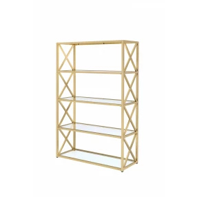 77" Gold Metal and Glass Four Tier Etagere Bookcase