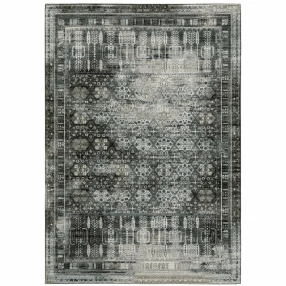 10' X 13' Gray And Ivory Oriental Power Loom Area Rug