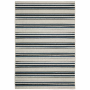 7' x 9' Blue and Beige Geometric Stain Resistant Indoor Outdoor Area Rug