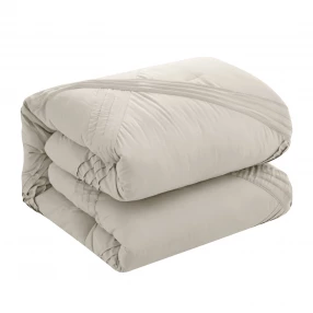 Beige King Polyester 140 Thread Count Washable Down Comforter Set