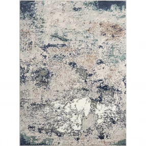 gray abstract stain resistant area rug with rectangle pattern
