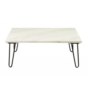 40" White And Black Faux Marble And Iron Coffee Table