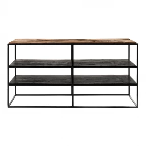 44" Modern Rustic Wood and Black Metal Open TV Stand