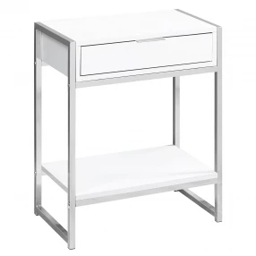 24" Silver And White End Table With Drawer And Shelf