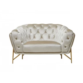 49" Beige And Gold Velvet Tufted Chesterfield Chair