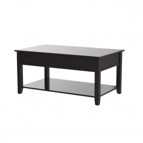 40" Black Manufactured Wood Lift Top Coffee Table With Storage