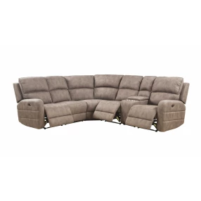 Brown Top Grain Leather Power Reclining Curved Six Piece Corner Sectional With Console