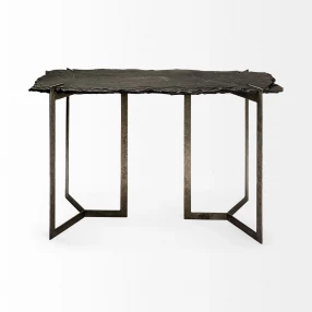 20" Black and Nickel Slate Distressed Double Pedestal Console Table