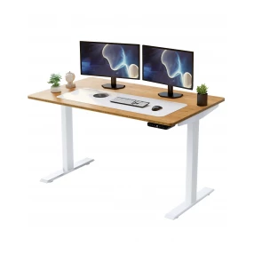 Gray and Natural Bamboo 52" Dual Motor Electric Office Adjustable Computer Desk