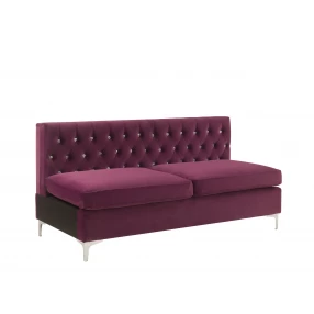 69" Burgundy Velvet Modular Sofa With Silver Legs