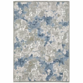 power loom stain resistant area rug with grey rectangle pattern and art design