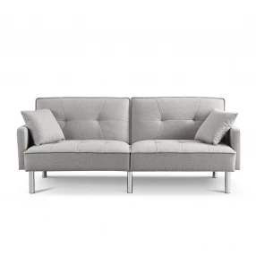85" Light Gray Polyester Blend and Silver Convertible Futon Sleeper Sofa and Toss Pillows