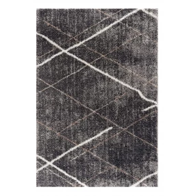 gray modern distressed lines area rug with black and grey rectangle pattern